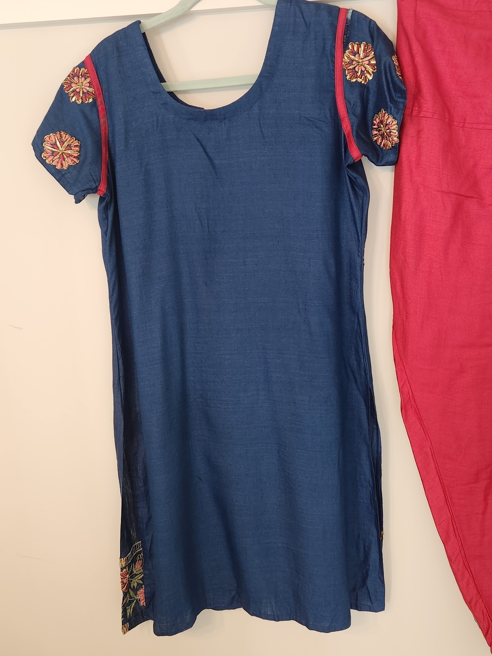 Women Indian Salwar Kameez Set - Navy Blue & Pink Embroidered - Picture 7 of 16